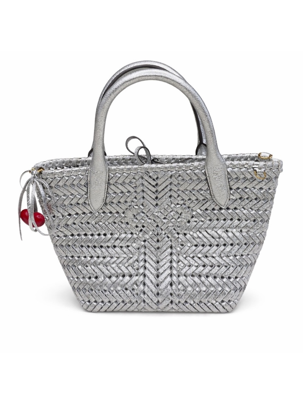 Anya Hindmarch Neeson Mini Woven Leather Tote Bag Metallic Silver